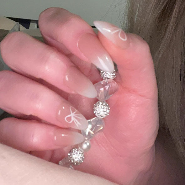 Blackpink Inspired Jenny Bow Knot Almond Acrylic Nails