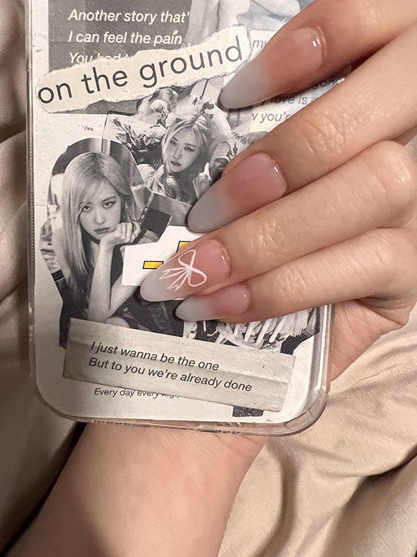 Blackpink Inspired Jenny Bow Knot Almond Acrylic Nails