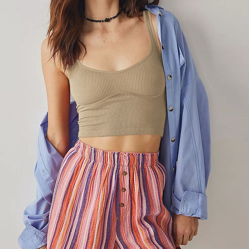Women Ribbed Fitted Seemless Coset Crop Tank Tops Sleeveless Stretchy Cami Vests