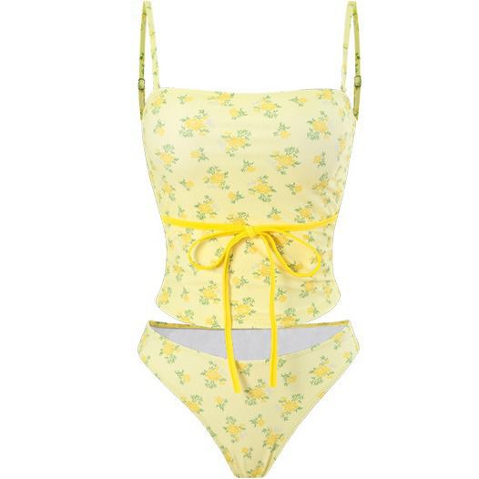 Ditsy Floral Longline Bandeau Bikini Top And Swim Bottom