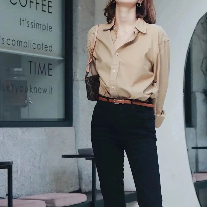 Oversized Relaxed Long Sleeve Button Front Shirt Womens
