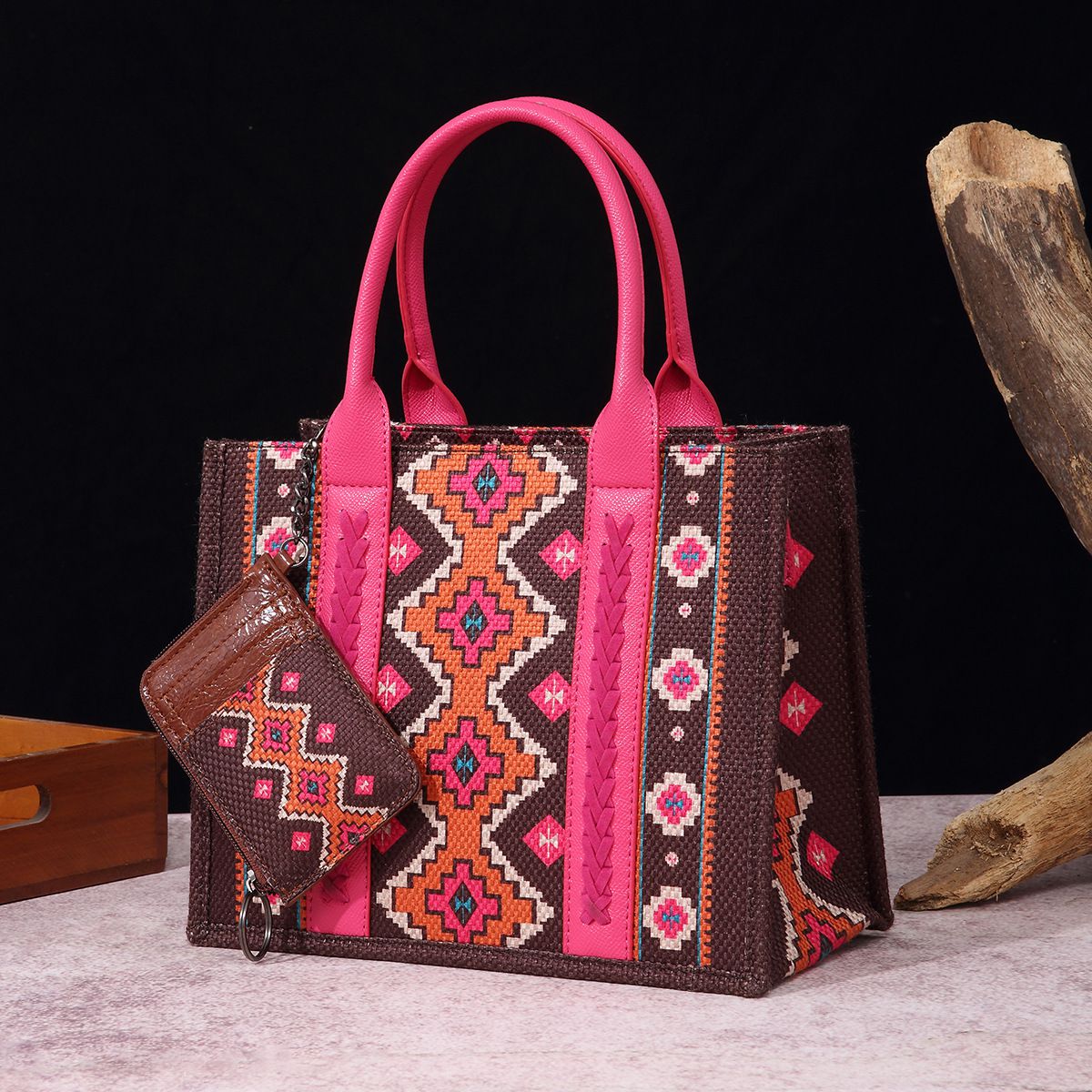 Boho Southwestern Print Crossbody Canvas Tote Bag