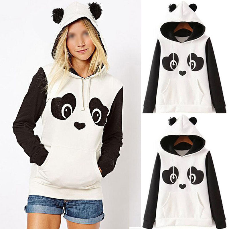 Cute Fluffy Fur Animal Ear Graphic Panda Hoodie Sweatshirt