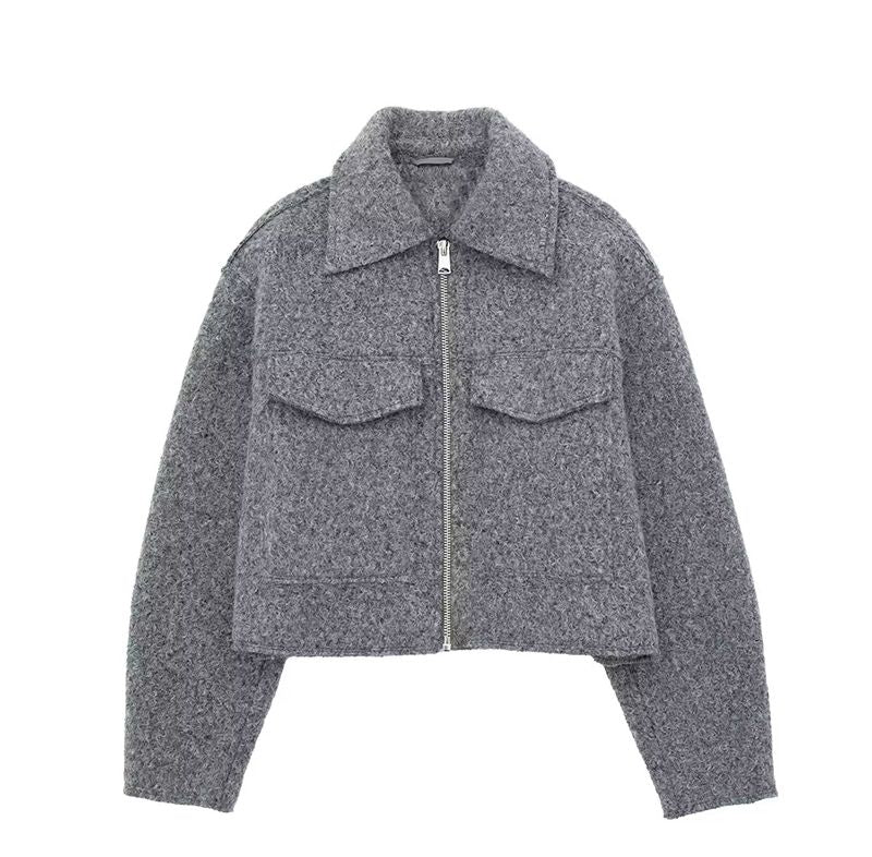 Wool Blend Cropped Bouclé Soft Jacket