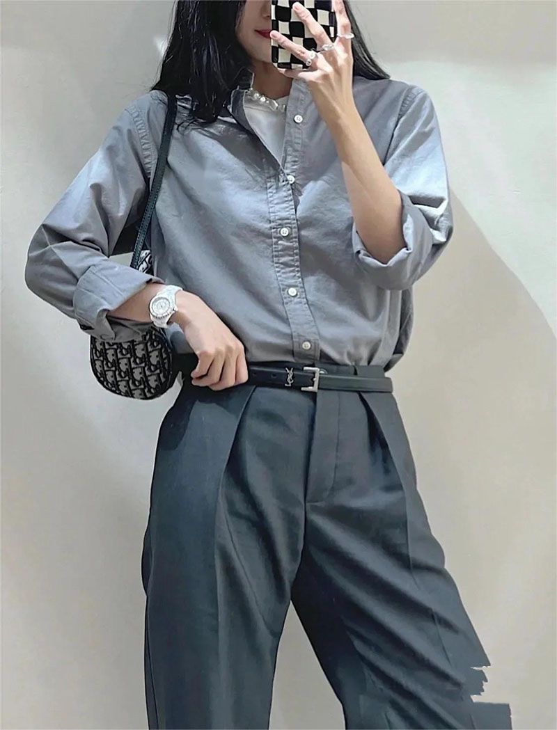 Oversized Relaxed Long Sleeve Button Front Shirt Womens