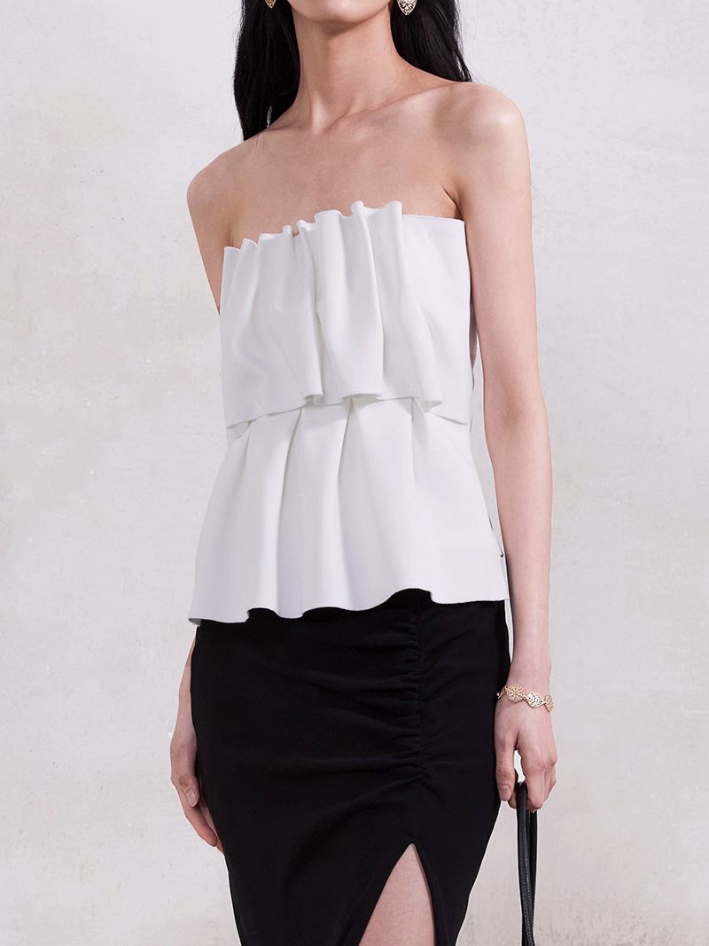 Sculpted Tube Top Strapless Ruched Bandeau Crop Top