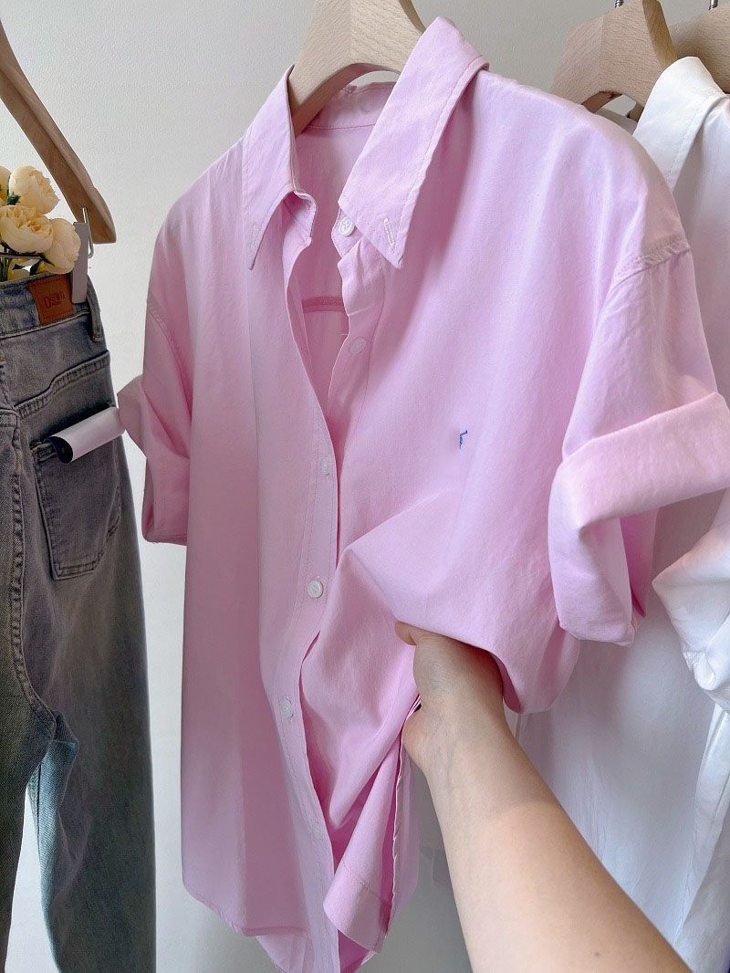 Oversized Relaxed Long Sleeve Button Front Shirt Womens