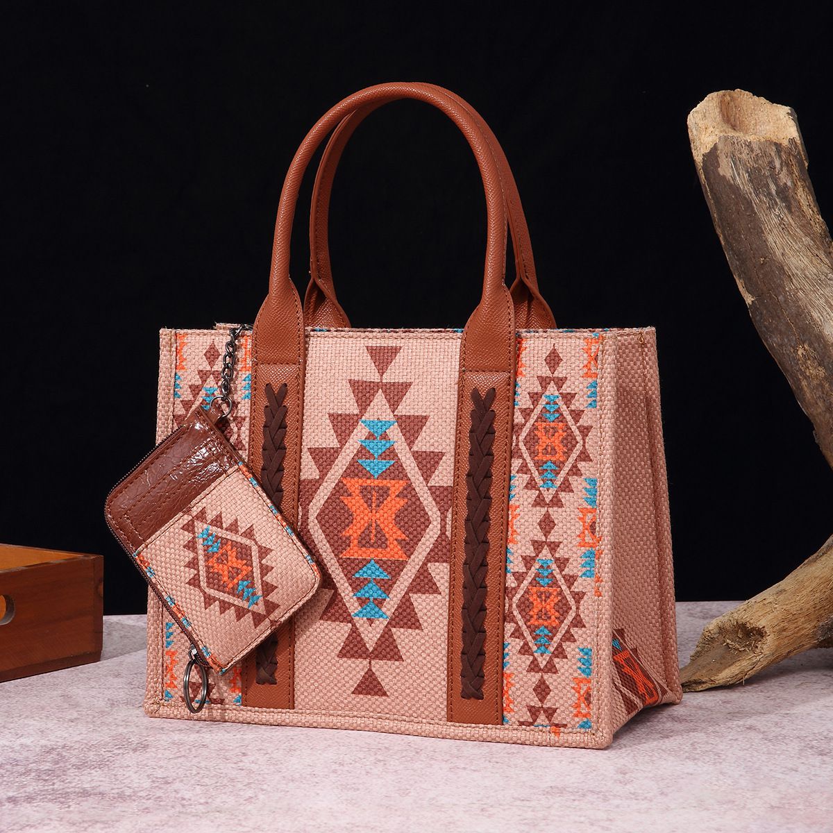 Boho Southwestern Print Crossbody Canvas Tote Bag