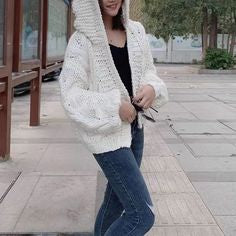 Oversize Braided Chunky Sweater Hoodie Knitted Cardigan Jacket Sweater