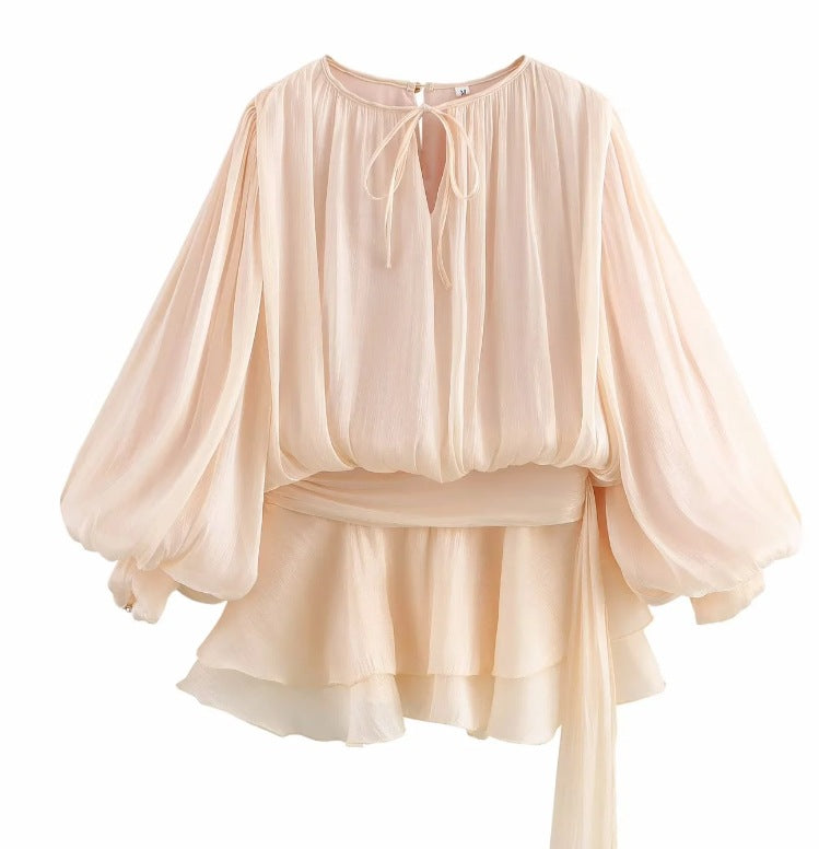 Cotton eyelet white lace up crop top puff sleeve blouse
