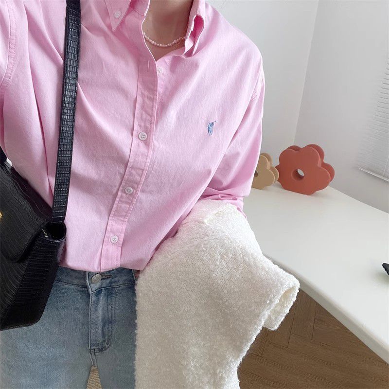 Oversized Relaxed Long Sleeve Button Front Shirt Womens