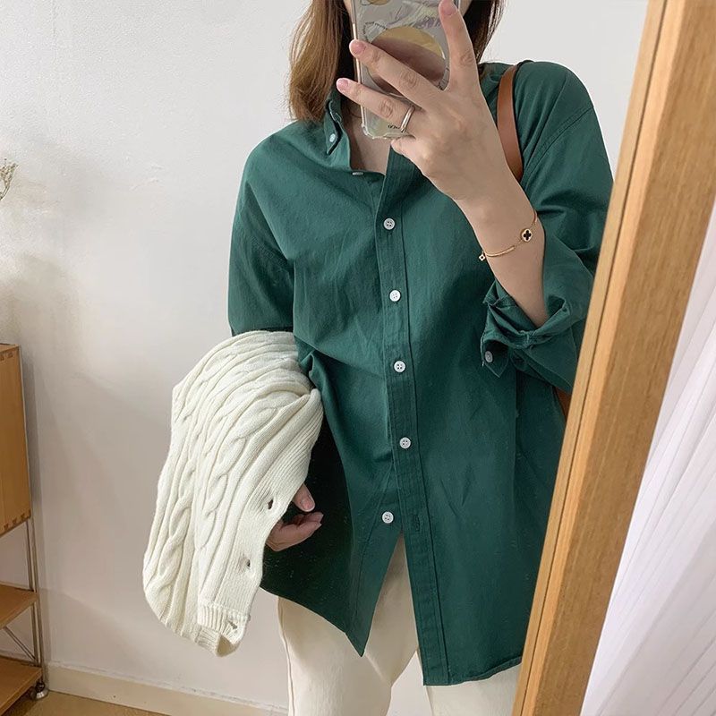 Oversized Relaxed Long Sleeve Button Front Shirt Womens
