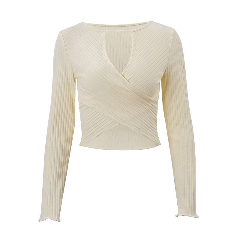 Ribbed Criss Cross Knitted Long Sleeve Top