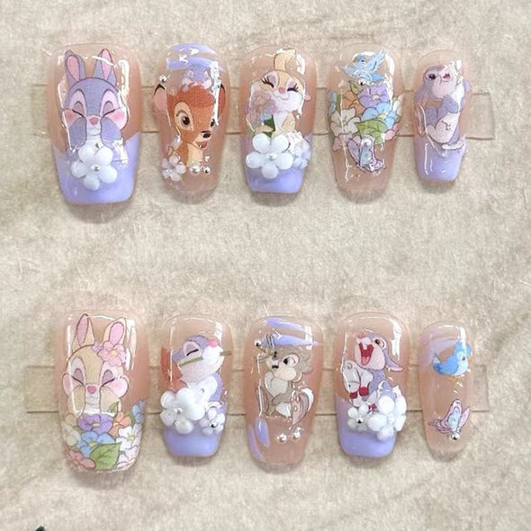 Kawaii Cartoon Themed Childhood Memories Medium Coffin Press On Nails