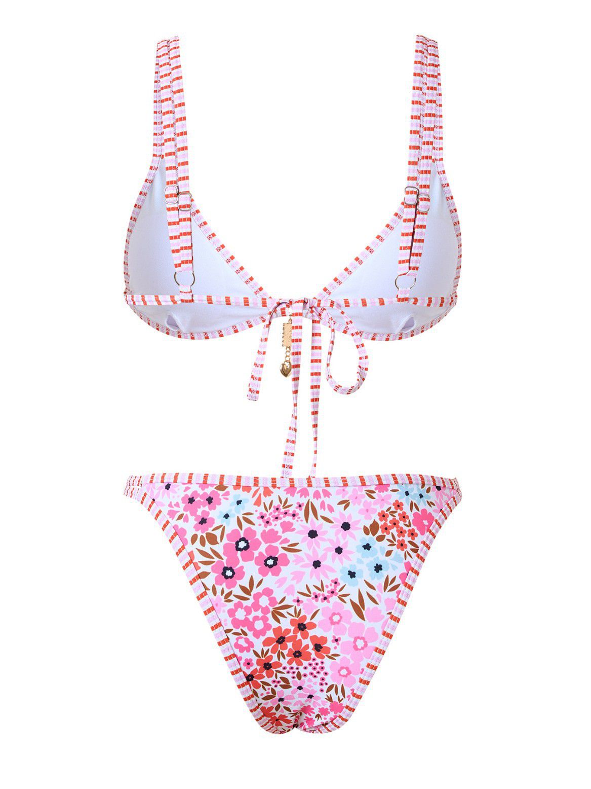 Ditsy Floral Block Trim Triangle Two Piece Swimsuit