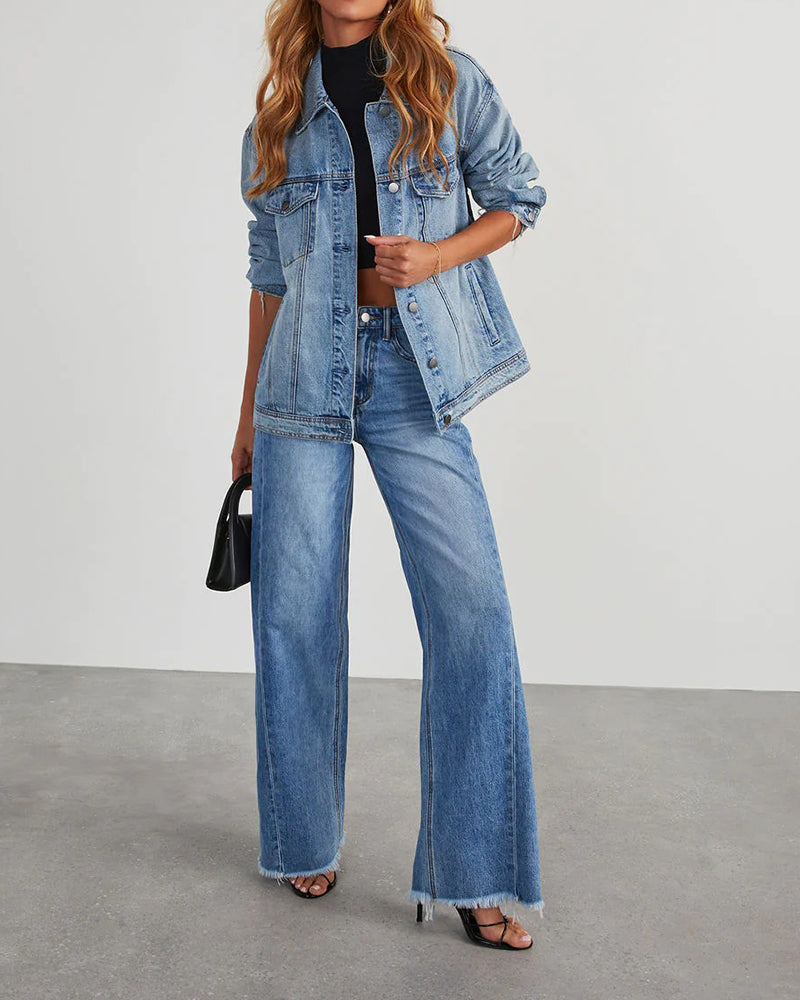 Asymmetric Waist Irregular Side Slit Bootleg Jeans