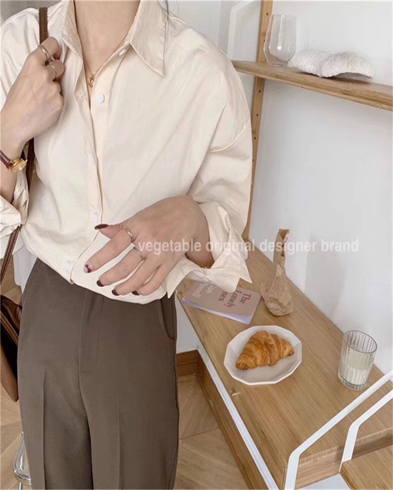 Oversized Relaxed Long Sleeve Button Front Shirt Womens