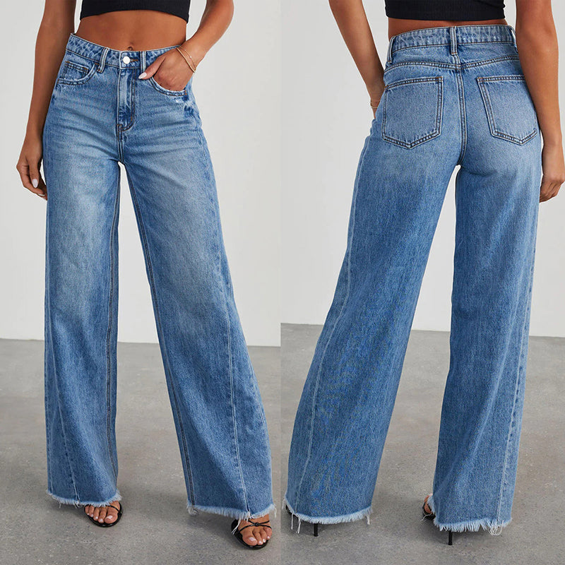 Asymmetric Waist Irregular Side Slit Bootleg Jeans