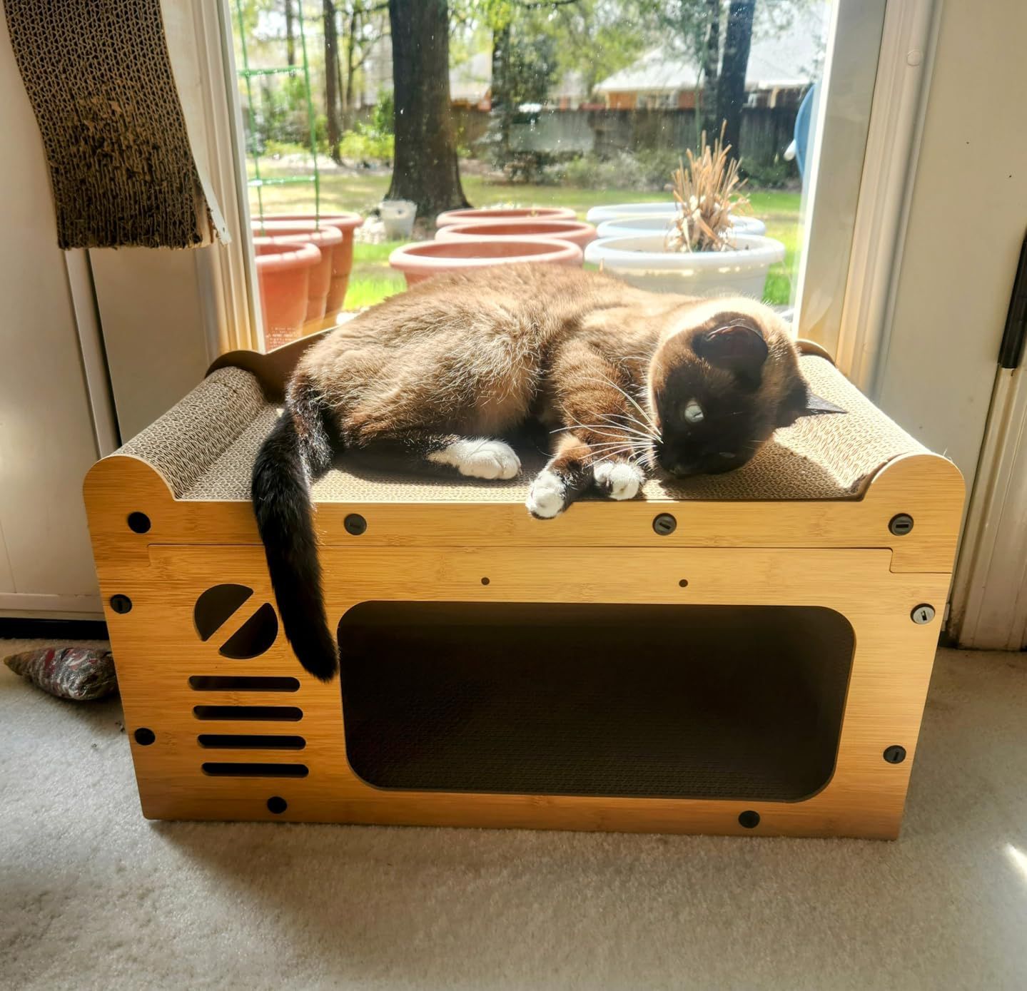 Durable Cardboard Cat Scratcher Indoor House With Toy Cat