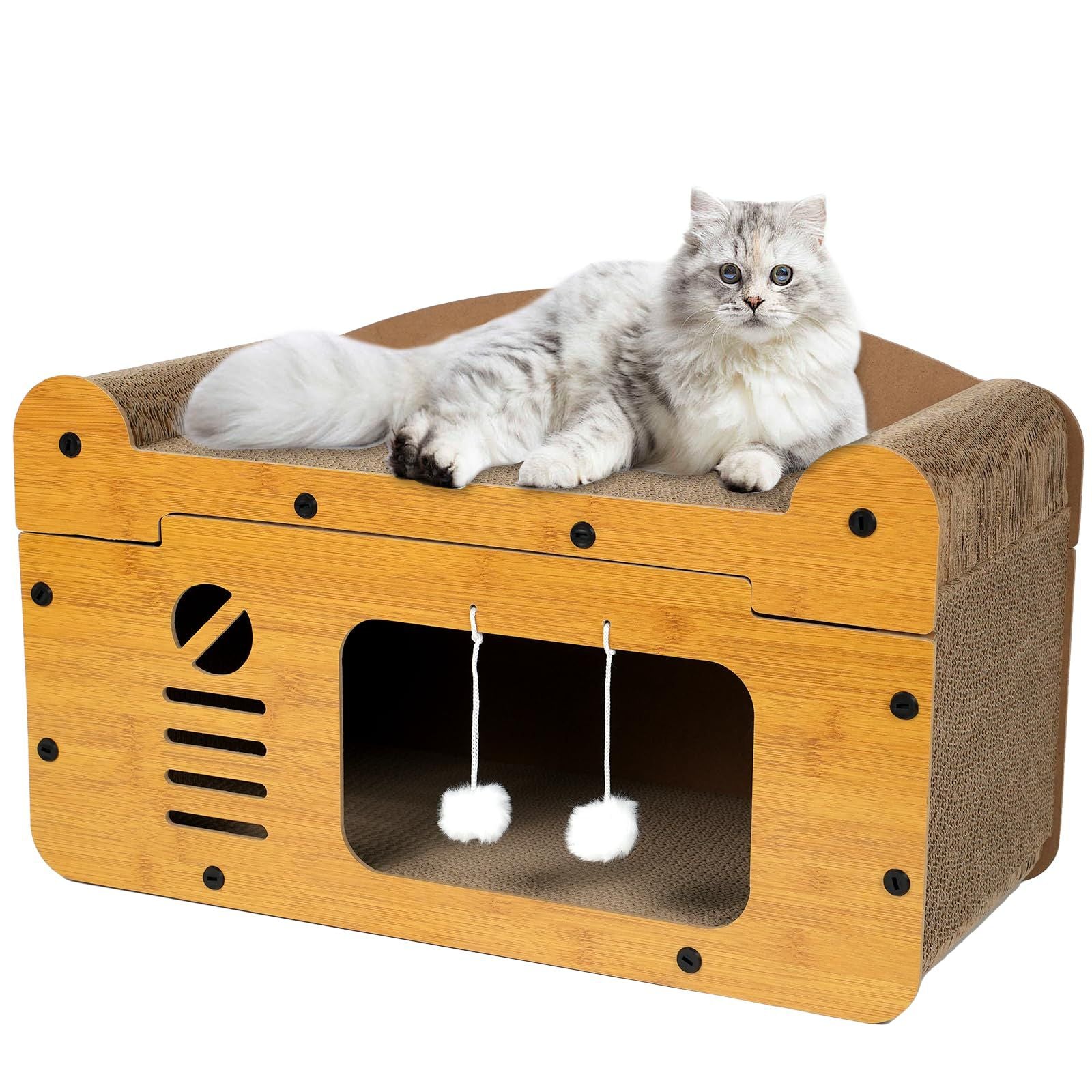 Durable Cardboard Cat Scratcher Indoor House With Toy Cat