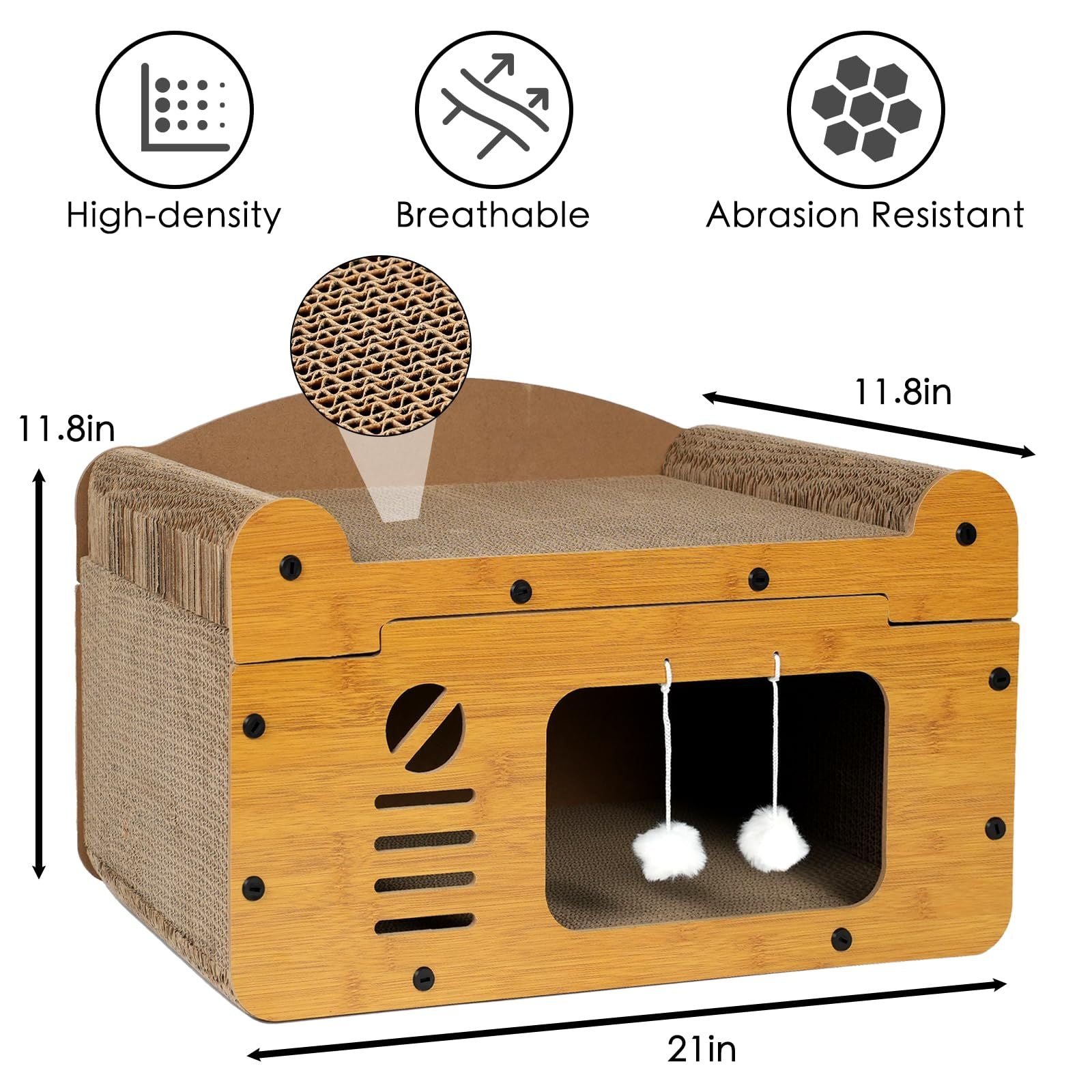 Durable Cardboard Cat Scratcher Indoor House With Toy Cat