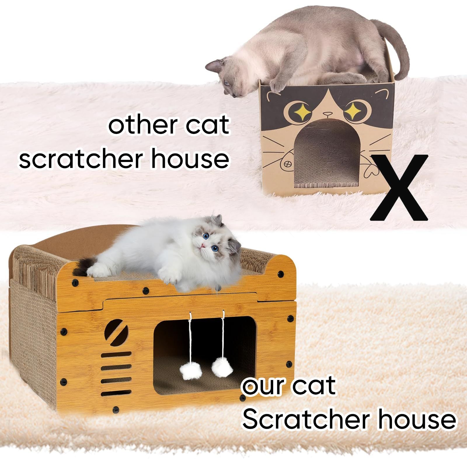 Durable Cardboard Cat Scratcher Indoor House With Toy Cat