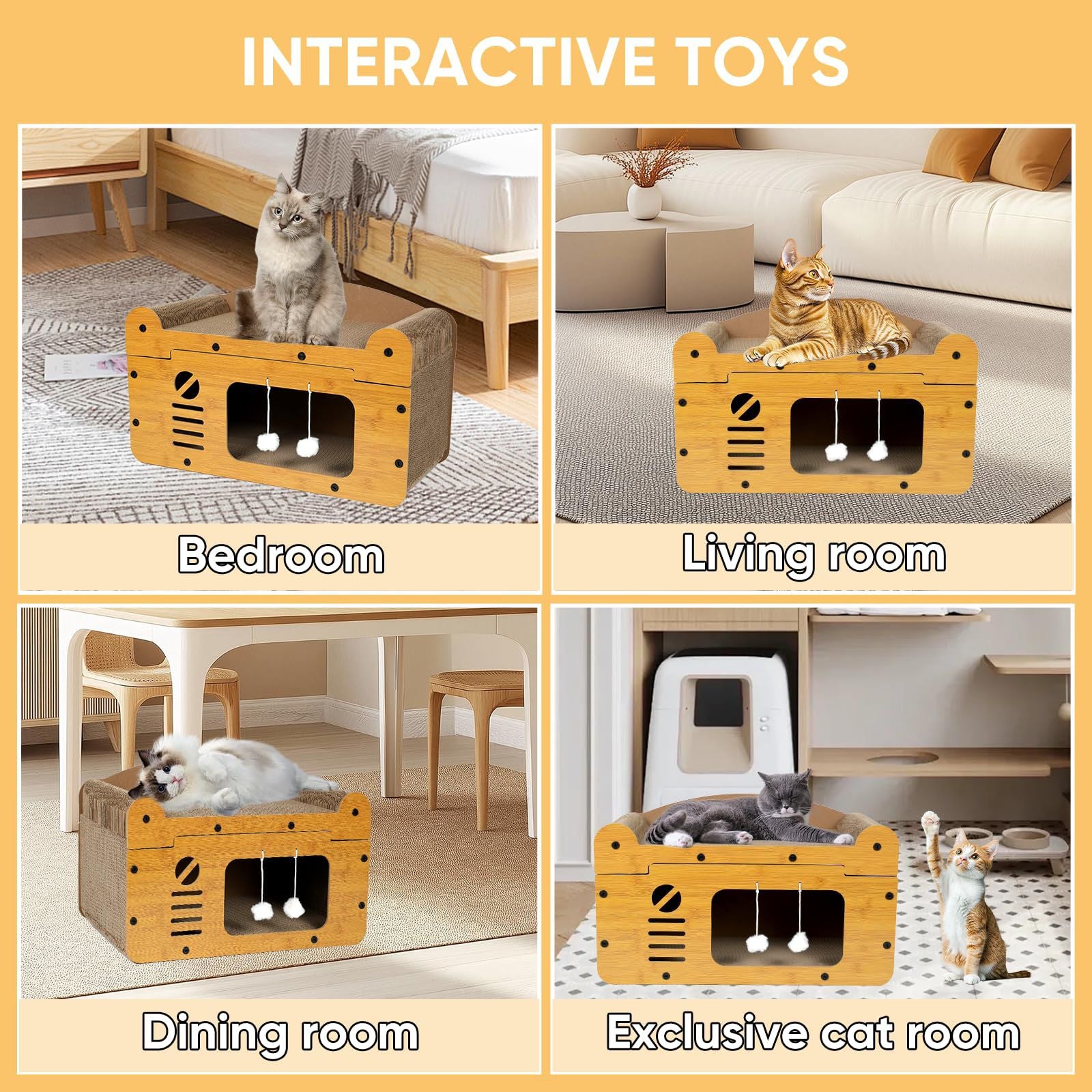 Durable Cardboard Cat Scratcher Indoor House With Toy Cat