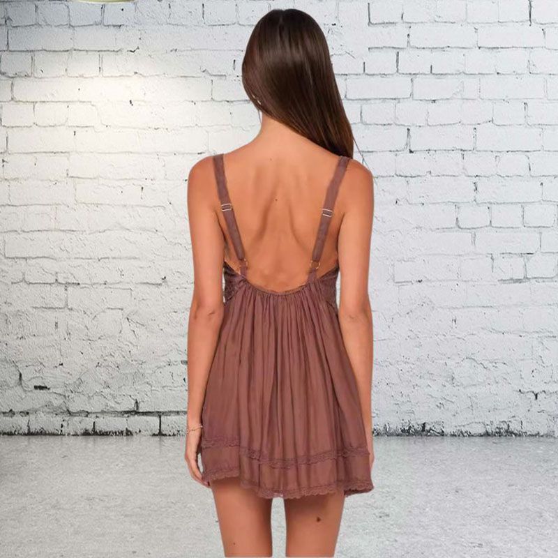 Chestnut Brown Mocha Babydoll Lace Edge Dress