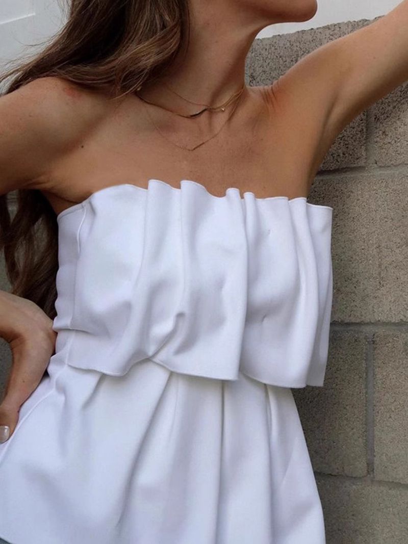 Sculpted Tube Top Strapless Ruched Bandeau Crop Top