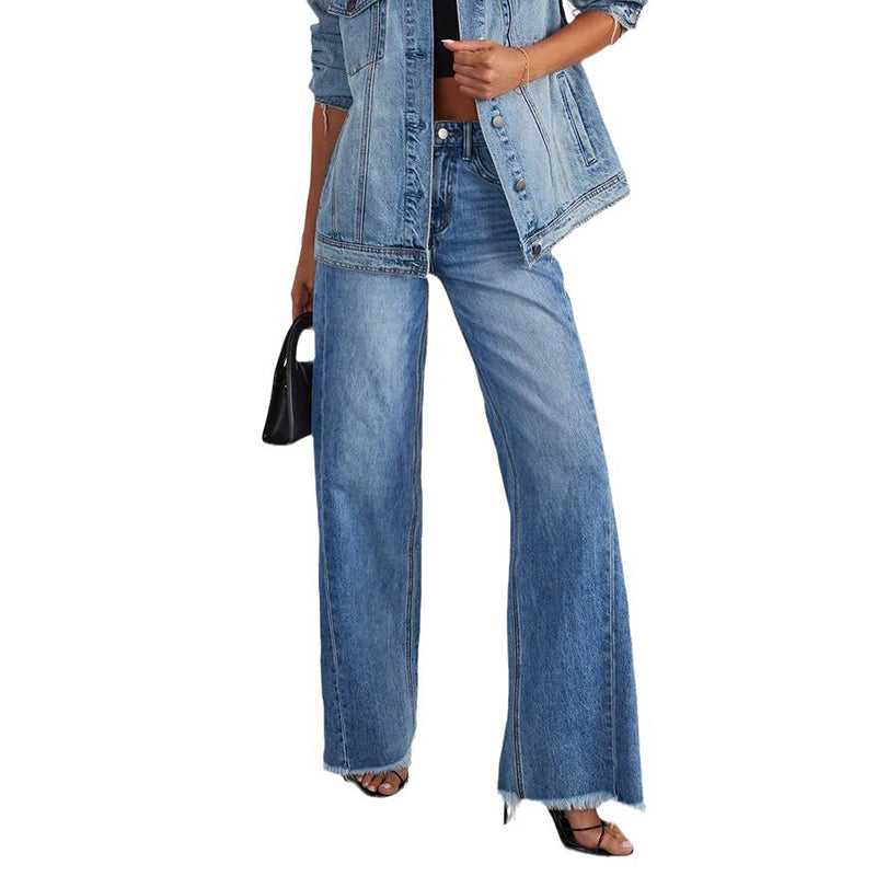 Asymmetric Waist Irregular Side Slit Bootleg Jeans