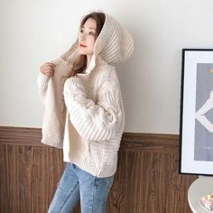 Oversize Braided Chunky Sweater Hoodie Knitted Cardigan Jacket Sweater