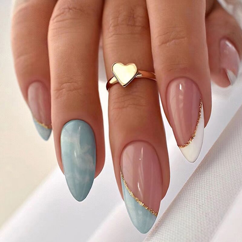 Glitter Hearts Almond Shape Nail