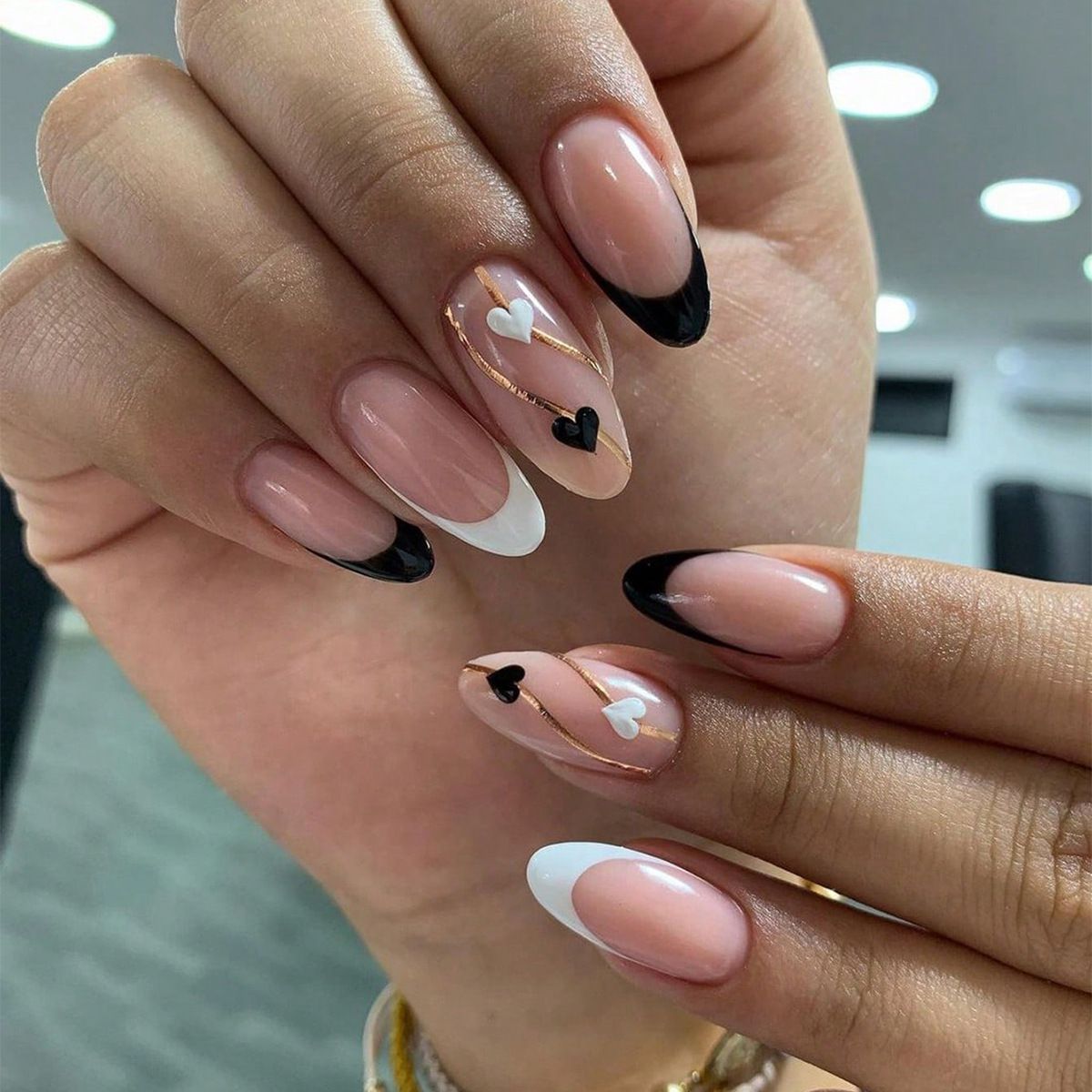Glitter Hearts Almond Shape Nail