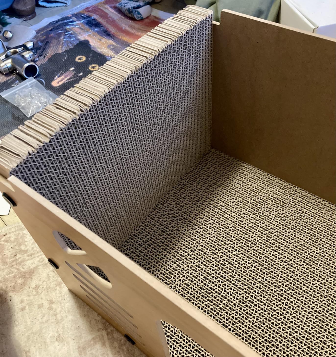 Durable Cardboard Cat Scratcher Indoor House With Toy Cat