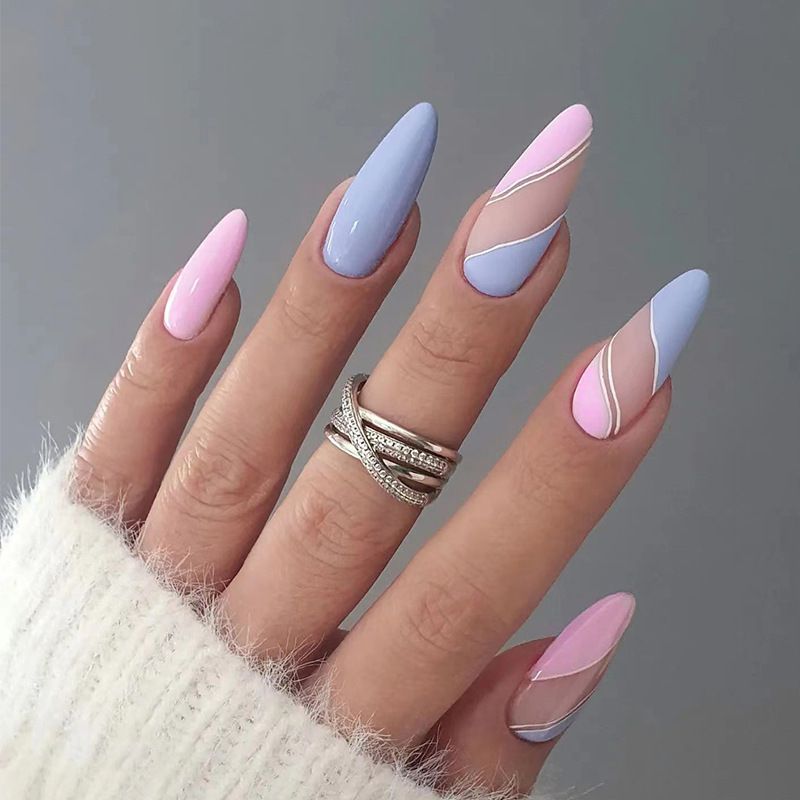 Glitter Hearts Almond Shape Nail