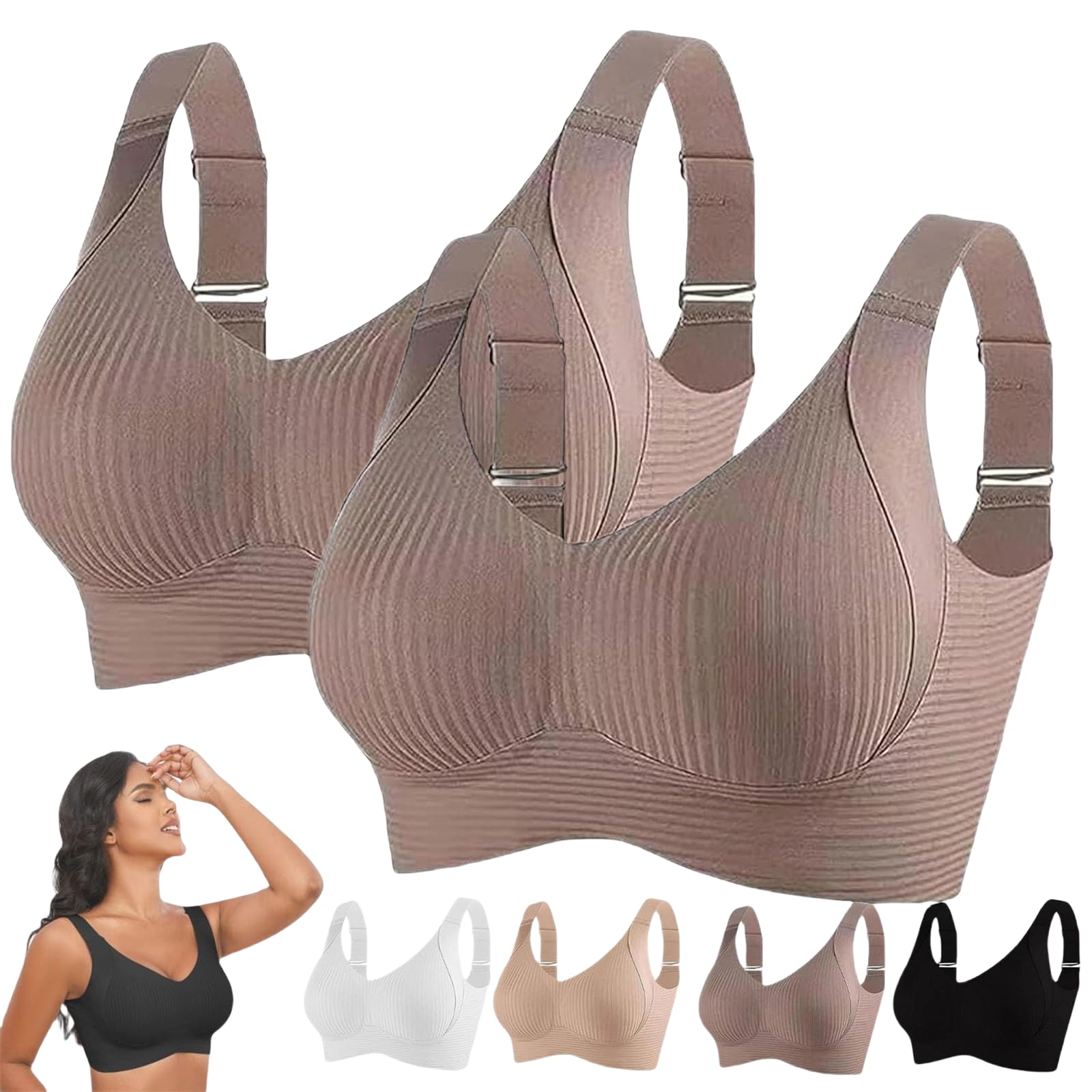 Ribbed Supportive Push-Up Wireless Bra