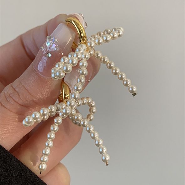 Luxury Pearl Bow Knot Beaded Dangle Earrings