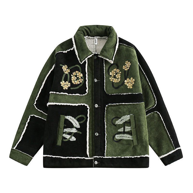 Color Block Embroidered Cotton Jacket