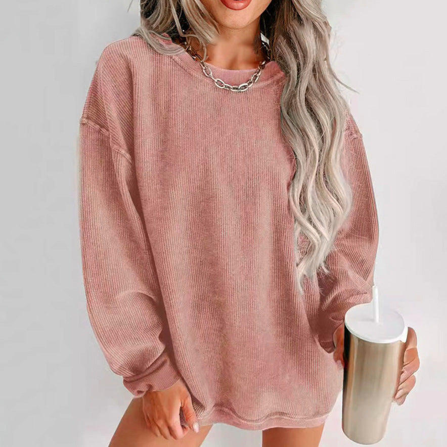 Ribbed Loose Fitting Women's Crewneck Sweatshirt