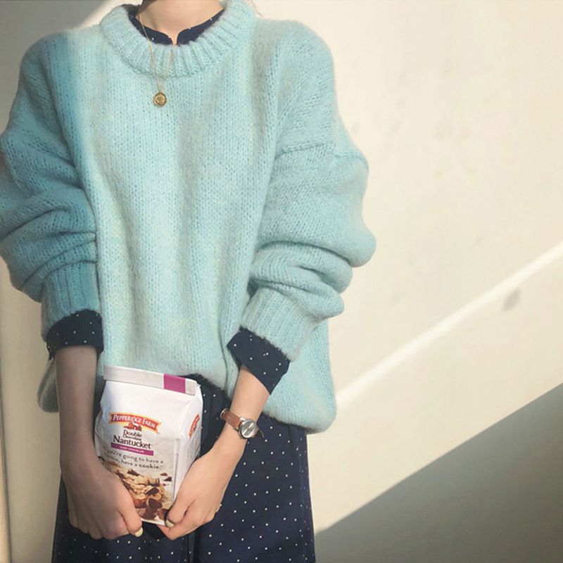 Trendy Comfy Designer Oversize Knitted Crewneck Jumper Sweater