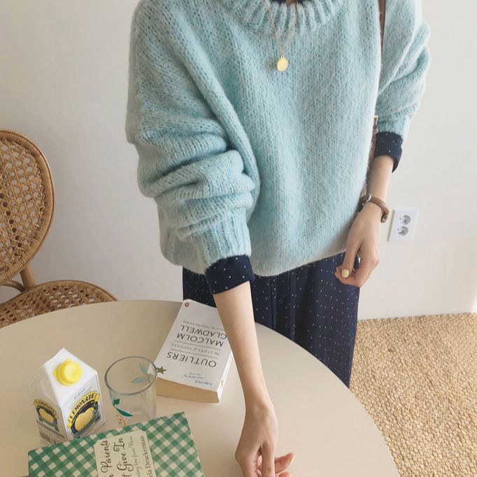 Trendy Comfy Designer Oversize Knitted Crewneck Jumper Sweater