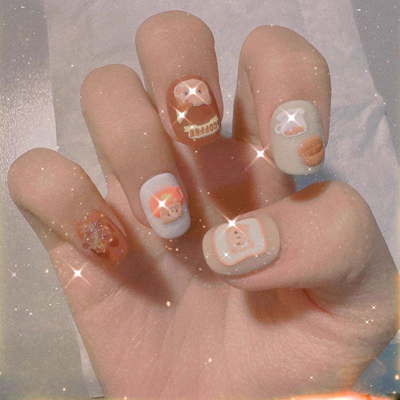 Cute Teddy Bear Short Round Acrylic Nail