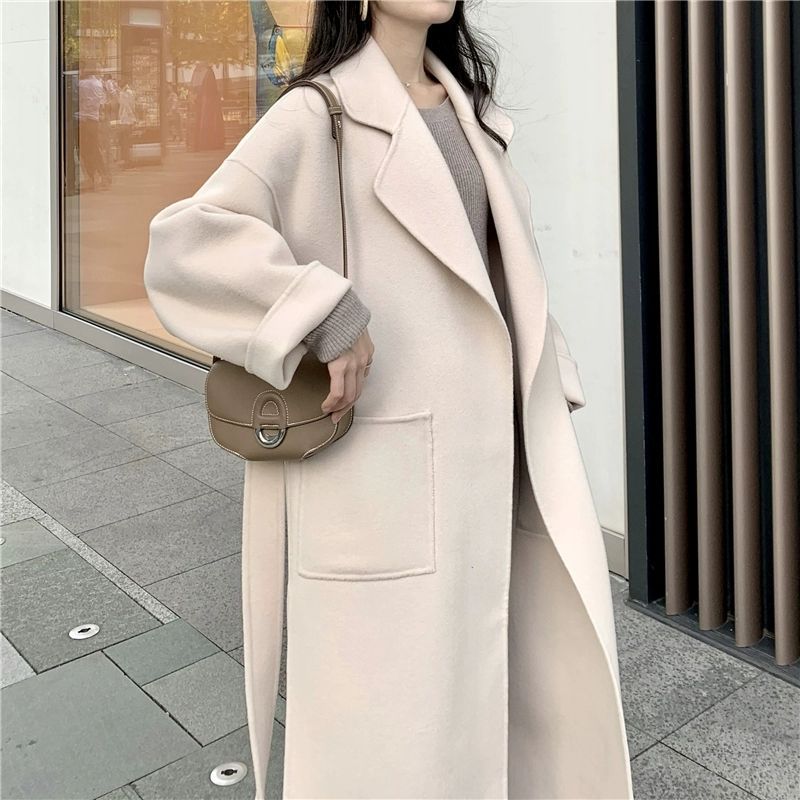 Free Shipping Camel Cashmere long Wool Trench Coat Womens