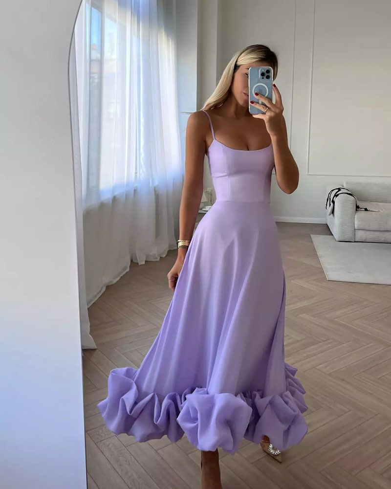Formal Puff Hem Flowy Midi Dress For Graduation Guest Evening sunifty Formal Puff Hem Flowy Midi Dress For Graduation Guest Evening sunifty