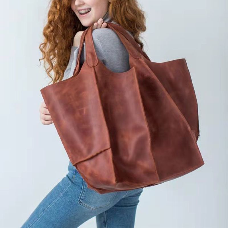 Brown Leather Womens Tote Bags School Handbags