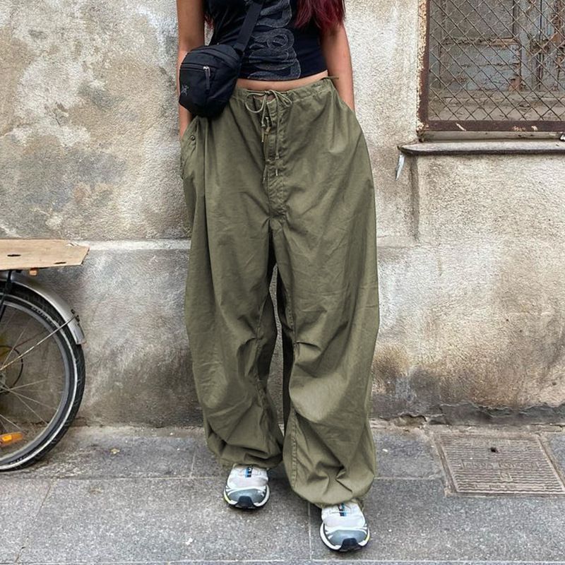 Hiphop Fashion Baggy Boyfriend Cargo Pants Low Rise Trousers