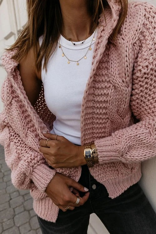 Oversize Braided Chunky Sweater Hoodie Knitted Cardigan Jacket Sweater