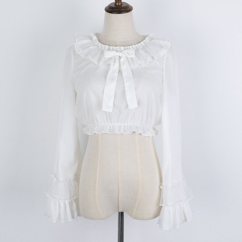 Classic Chiffon Mesh Ruffle Puff Sleeve Lolita Blouse Shirt