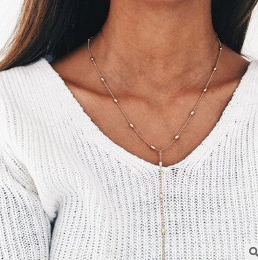 Silver Diamond Pendant Necklace Layered Long Necklace Pearl Choker