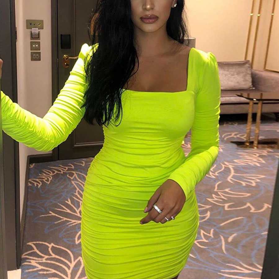 Charming Square Neck Tight Long Sleeve Ruched Bodycon Dress sunifty Charming Square Neck Tight Long Sleeve Ruched Bodycon Dress sunifty
